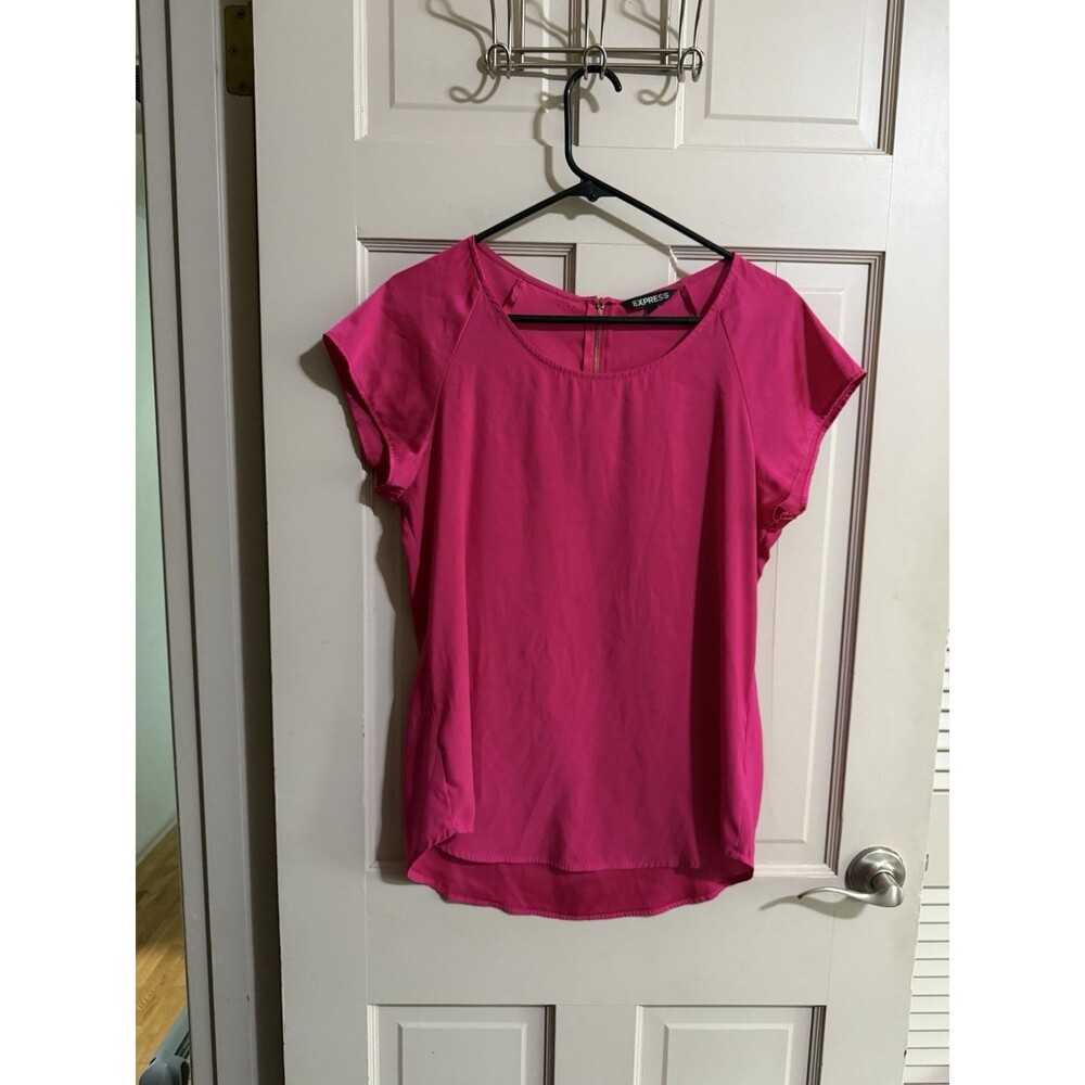 Women's Express Dress Blouse Zipper Back Size Medium Pink Sheer